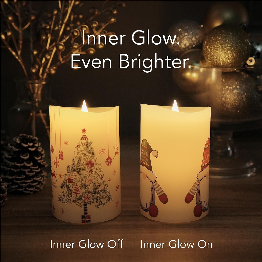 Christmas Flameless Candles with Remote Control, 3"x 5"Battery Operated Flickering 3D Wick Real Wax Pillar Santa Claus Candle