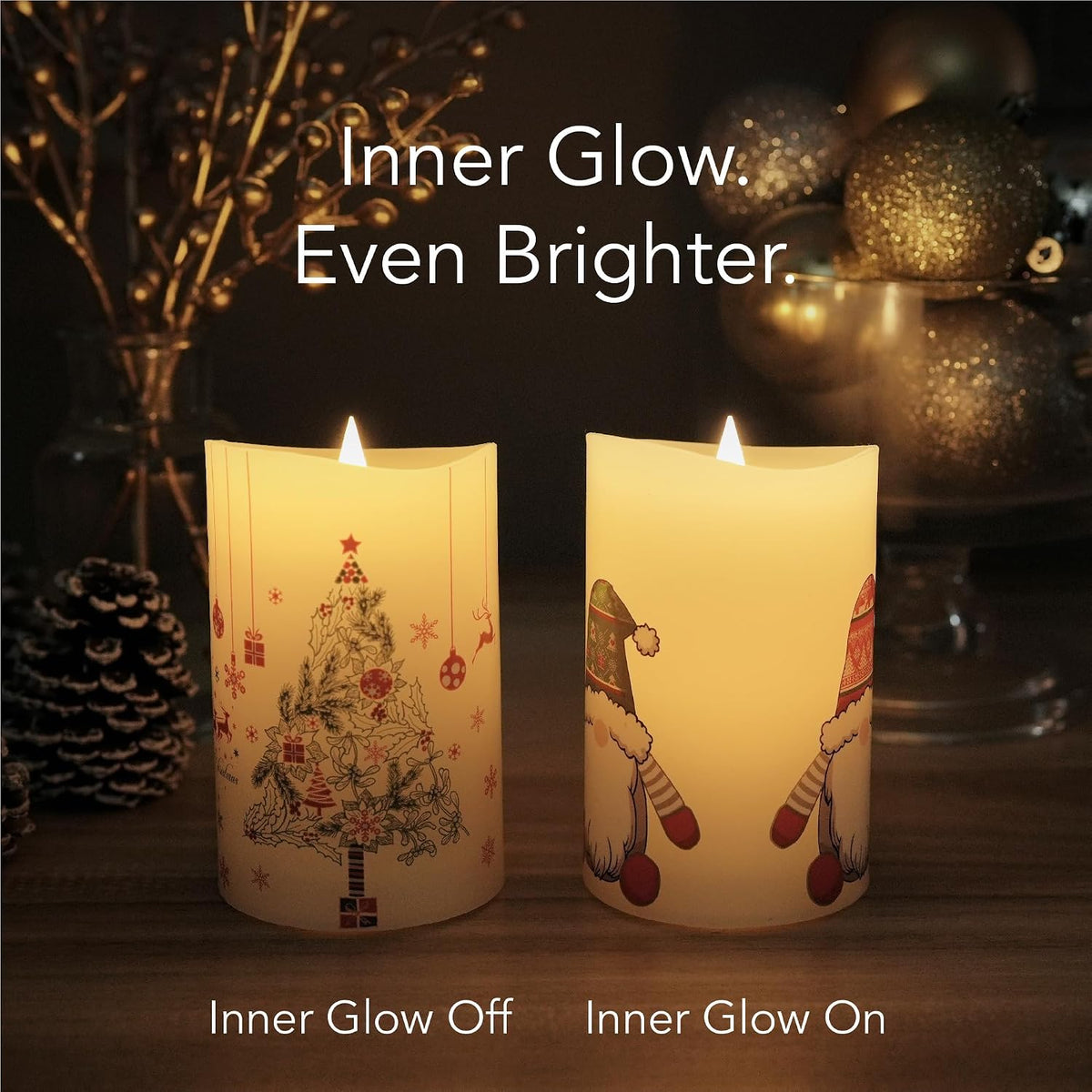 Christmas Flameless Candles with Remote Control, 3"x 5"Battery Operated Flickering 3D Wick Real Wax Pillar Santa Claus Candle