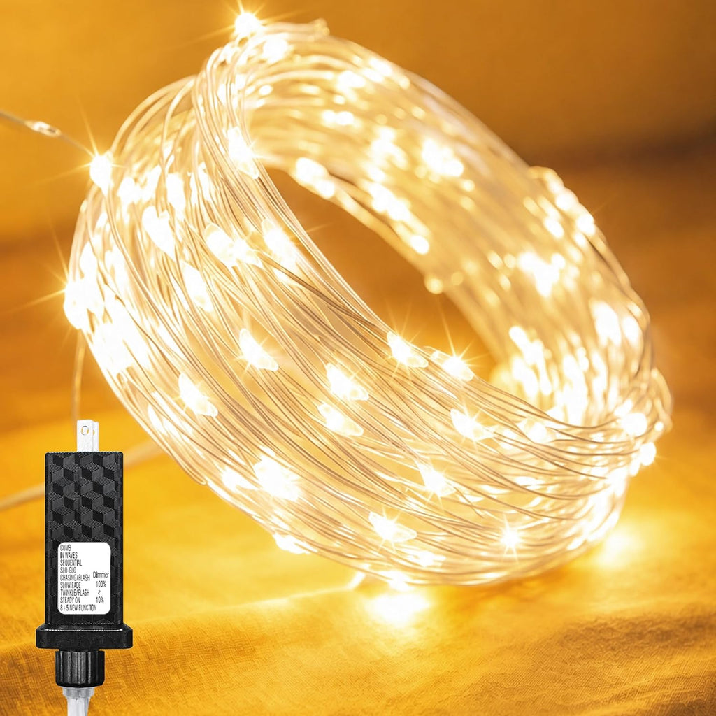 33FT 100 LED Plug in Fairy Lights with 13 Modes & Timer, Warm White
