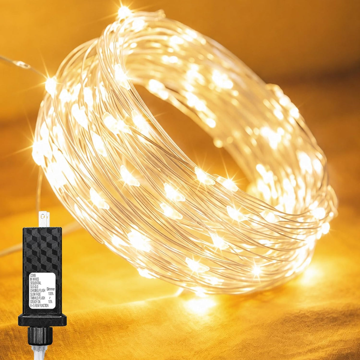 33FT 100 LED Plug in Fairy Lights with 13 Modes & Timer, Warm White