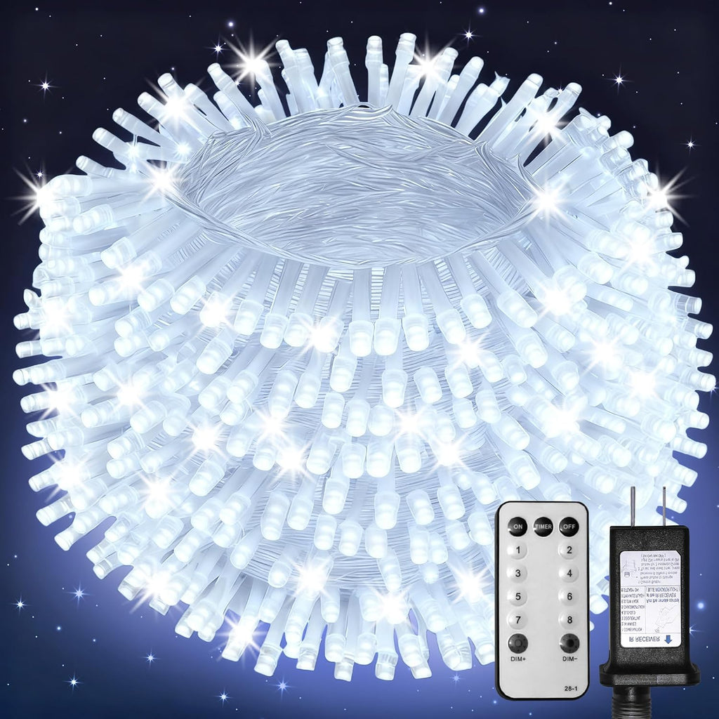 Christmas Lights Outdoor, 66ft 200LED White Christmas String Lights -Remote