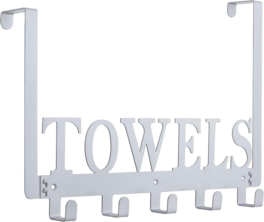 Kuhome Over The Door Hooks, Towel Hooks for Bathroom, Towel Rack Towel Holder for Bathroom Bedroom Kitchen Pool Beach Towels Bathrobe Wall Mount Hang on The Door Cabinet Cupboard (Silver Grey)