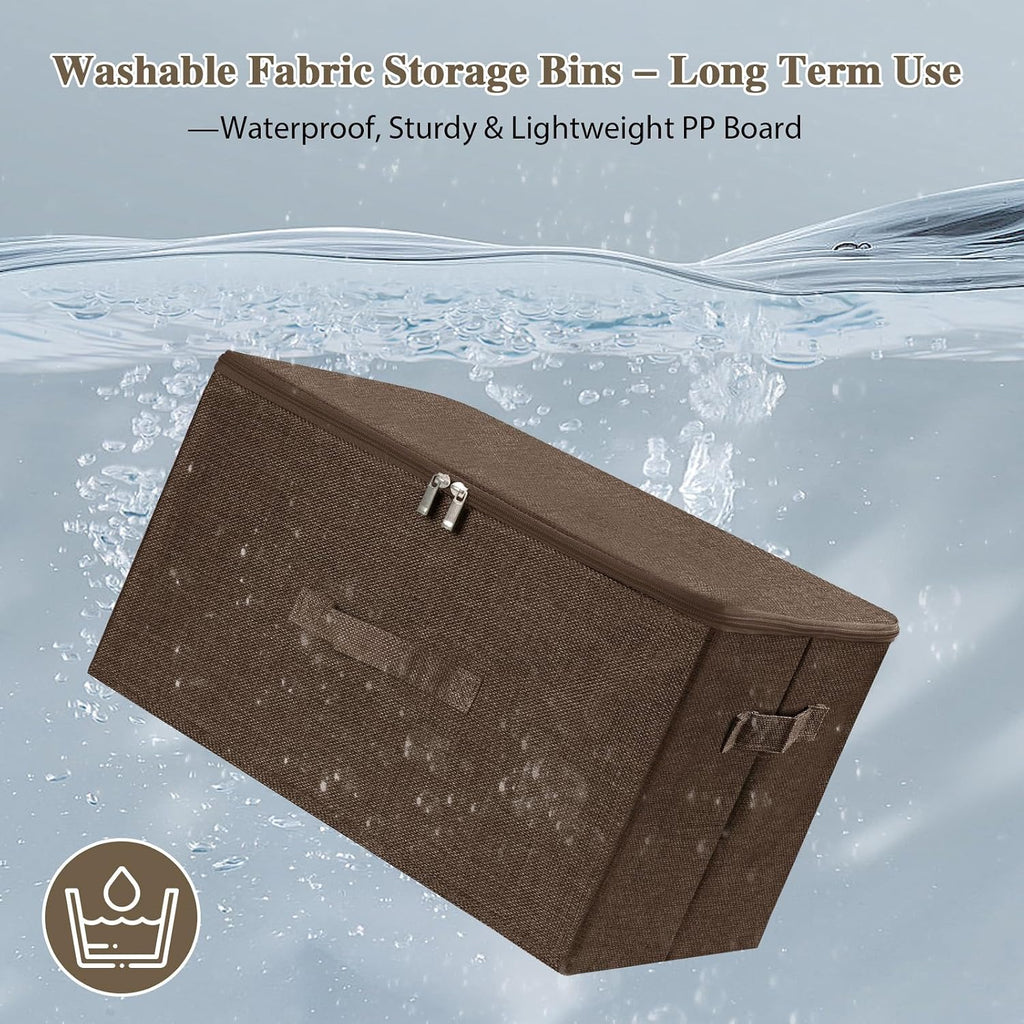 ANMINY Fabric Storage Bins with Zipper Lids, 15"x10"x6", Coffee, 2 PCS