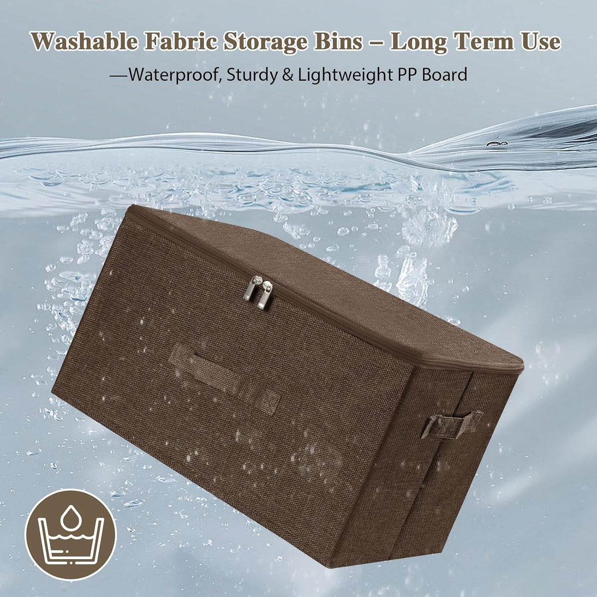 ANMINY Fabric Storage Bins with Zipper Lids, 15"x10"x6", Coffee, 2 PCS