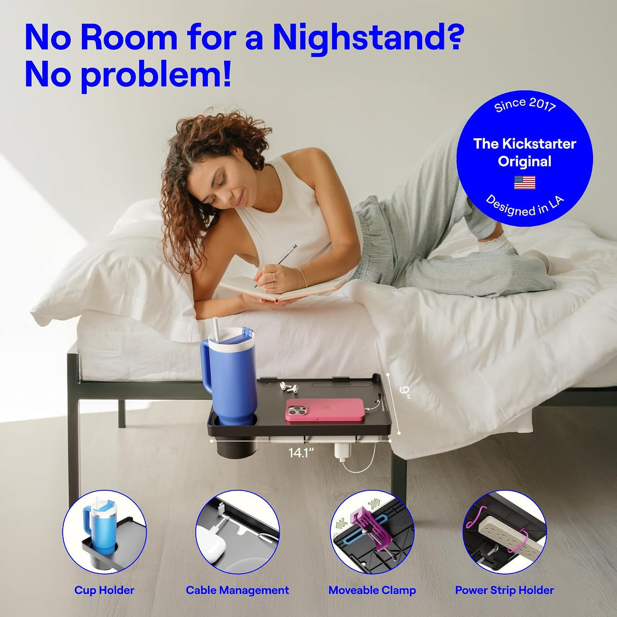 BedShelfie Bedside Shelf for Dorm Room - Dorm Essential 2.0, Black