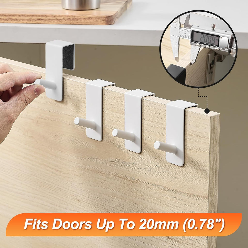 ARTOYS Over The Door Hooks (4 Pack) - Heavy Duty 20mm Wide Hangers for Thick Doors, Holds 50Lbs - EVA Foam Padded No-Scratch Hooks for Cabinets & Closets, White