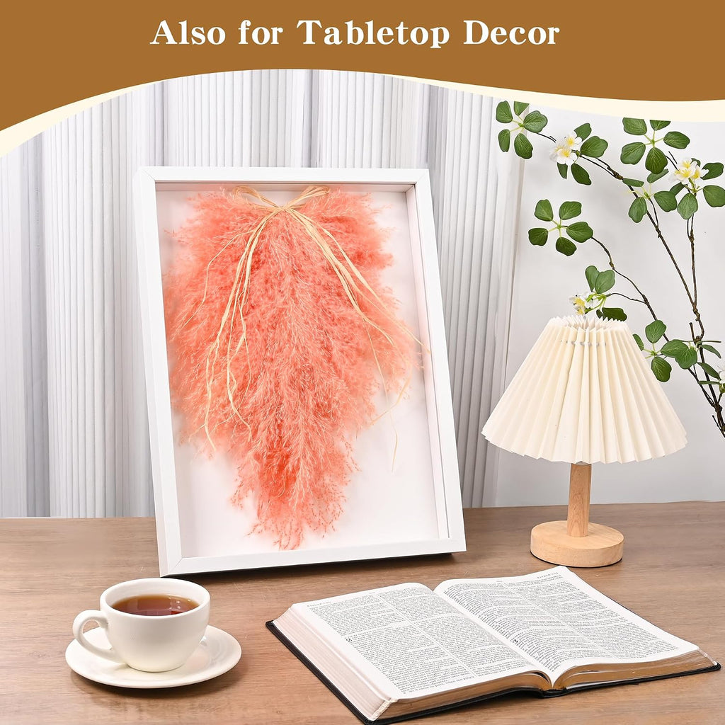 Pampas Grass Boho Wall Decor in 16’’ Frame – Framed Dried Flower Accent for Living Room, Entrance & Bedroom (Coral Red)