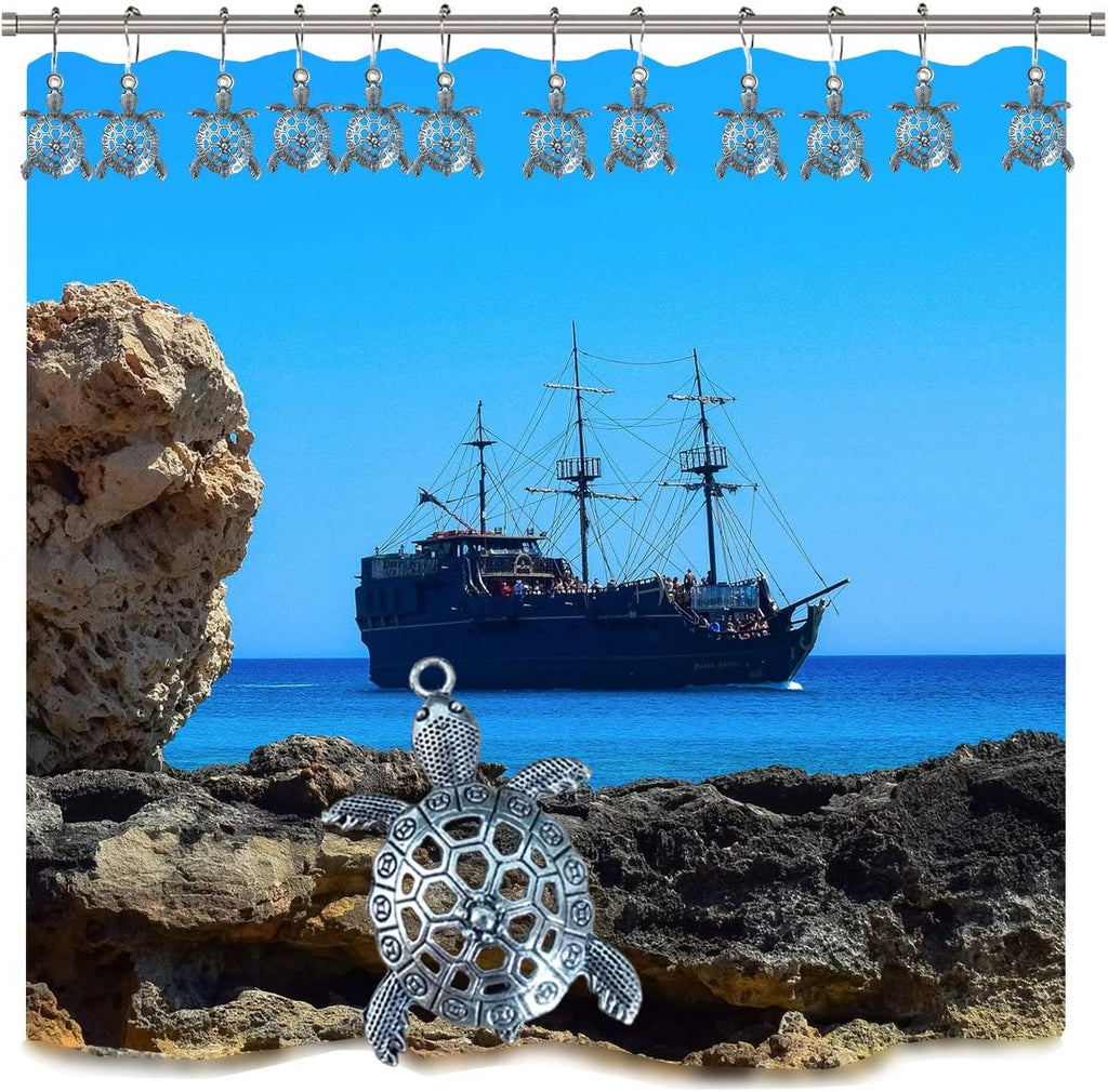 Sea Turtles Shower Curtain Rings Silver Shower Hooks for Shower Curtain