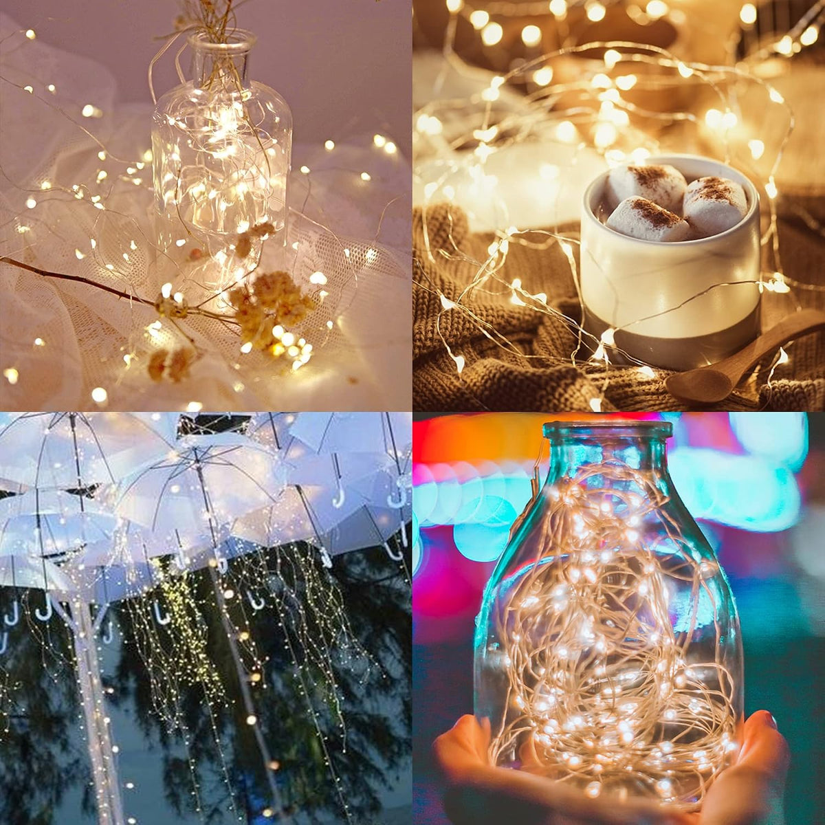WATERGLIDE 12 Pack Fairy Lights Battery Operated (Included), 7 ft 20 LED Mini String Lights, Waterproof Silver Wire Firefly Starry Lights for DIY Wedding Christmas Party Mason Jars Decor, Warm White