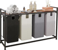 4 Bin Laundry Hamper w/Folding Table, Laundry Basket w/Removable Bags
