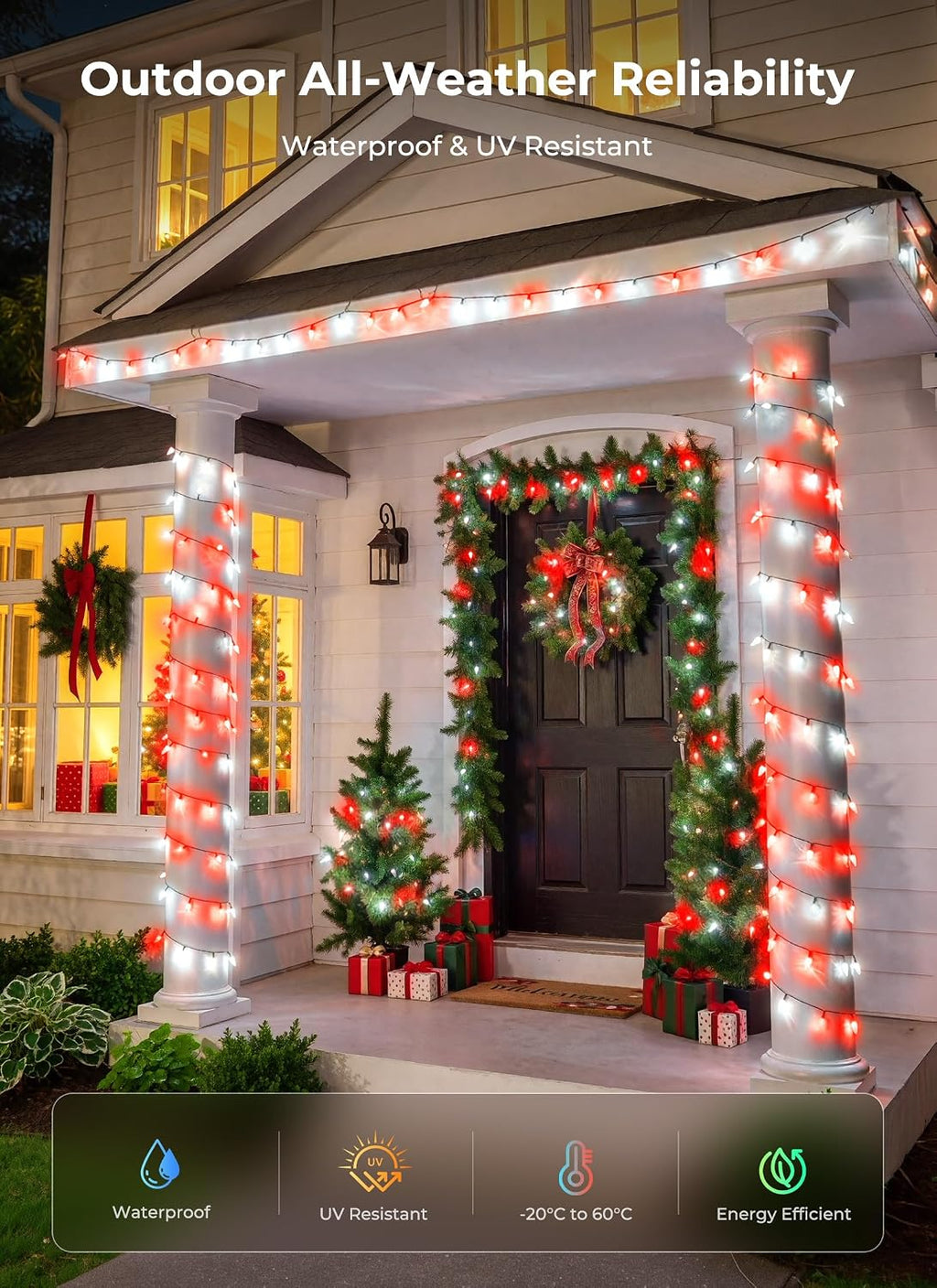 2 Pack Total 100 LED C6 Battery Operated Christmas Lights Red & White