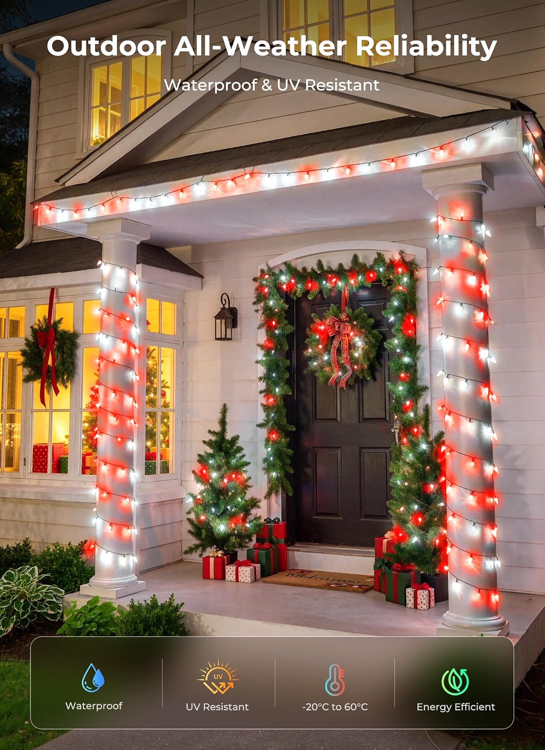 2 Pack Total 100 LED C6 Battery Operated Christmas Lights Red & White