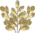 Hollyone Christmas Tree Picks and Sprays 3Pcs Gold Artificial Magnolia Stems Magnolia Leaves Branches Fake Gold Leaf Floral for Vase DIY Xmas Tree Garland Wreath Centerpieces Wedding Decor