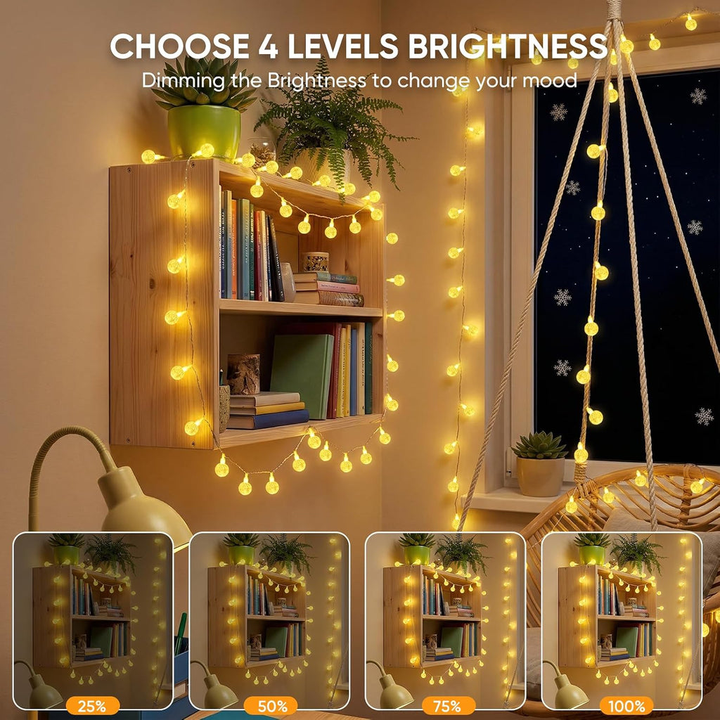OMIKA Color Changing Indoor String Light USB Plug, 16.5ft 50 LEDs Crystal Globe Fairy Lights with Remote Timer Ambient Lighting for Girls Bedroom Home Xmas Halloween Party Decor (24 Colors+Warm White)