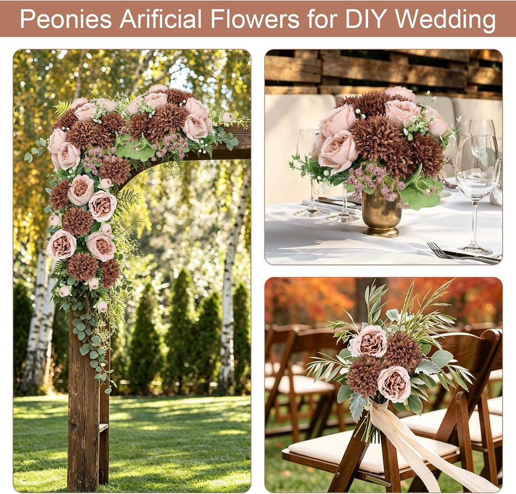 16 Fall Peonies Artificial Flowers Bulk, Brown