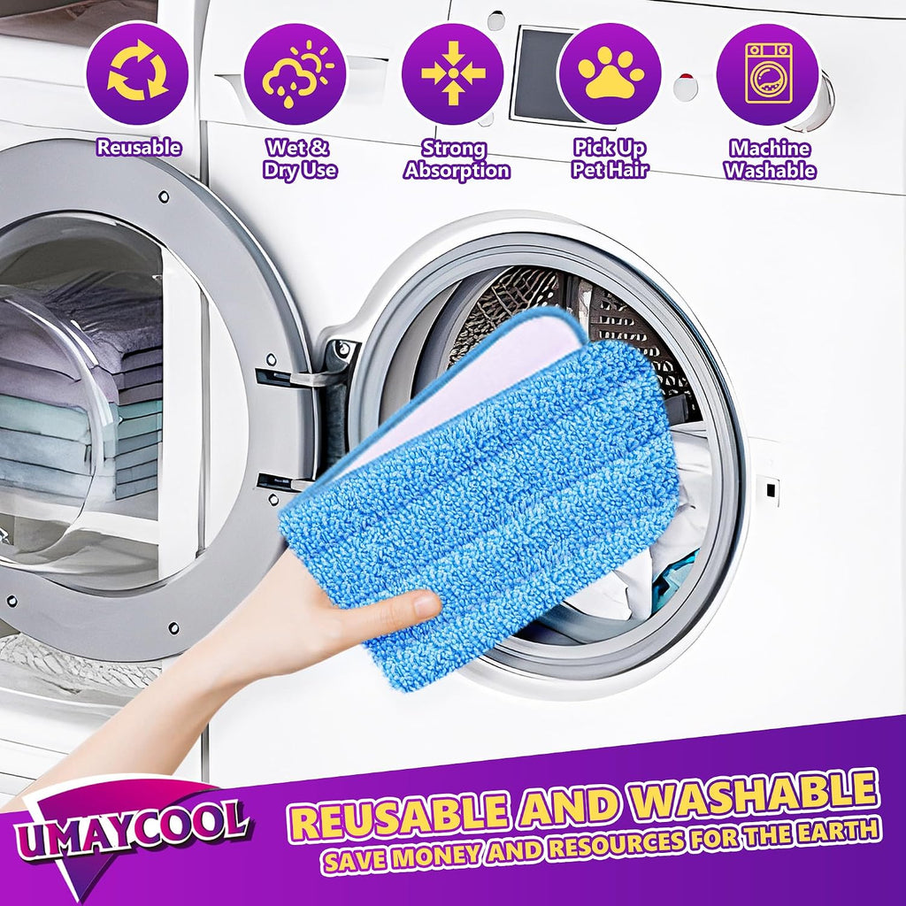 Reusable Mop Pads Refills for Swiffer WetJet, Wet Pads Refill Microfiber Mop Replacement Machine Washable Up to 100 Times for Floor Cleaning Wet Dry Use for All Floor Types, 6 Pack