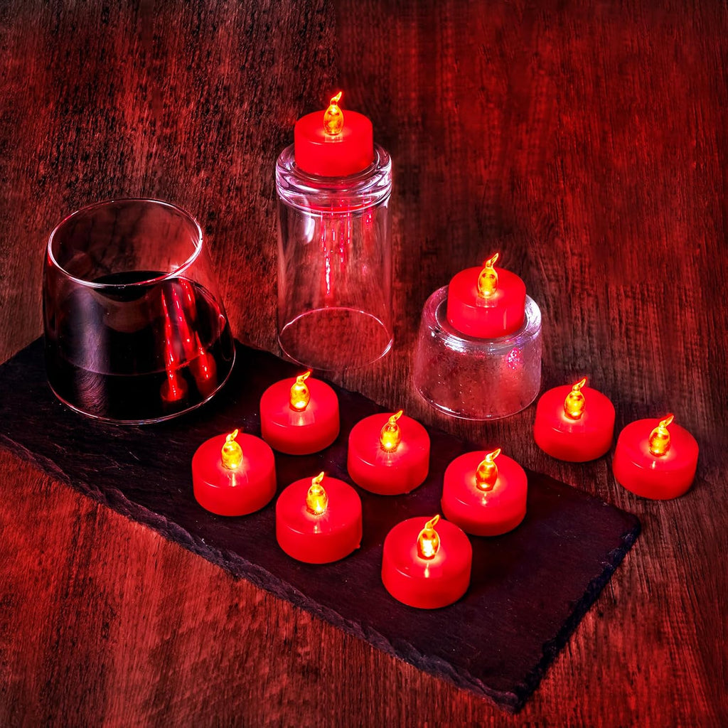 24 Pack Battery Operated Red Flickering Flame LED Tea Lights