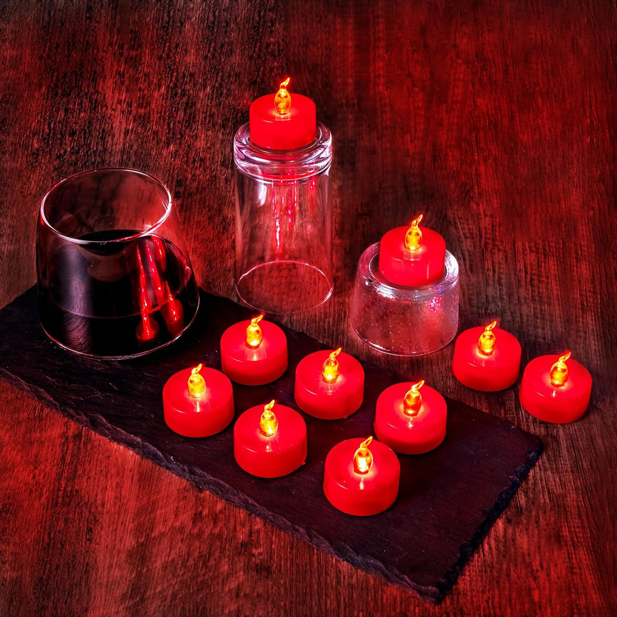 24 Pack Battery Operated Red Flickering Flame LED Tea Lights