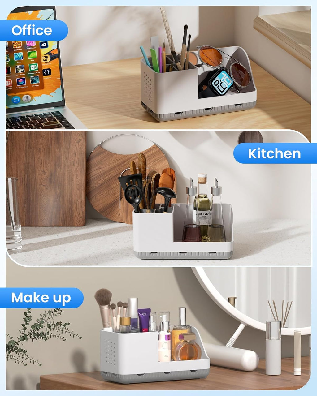 Toothbrush Holder Bathroom Counter Organizer & Storage Detachable