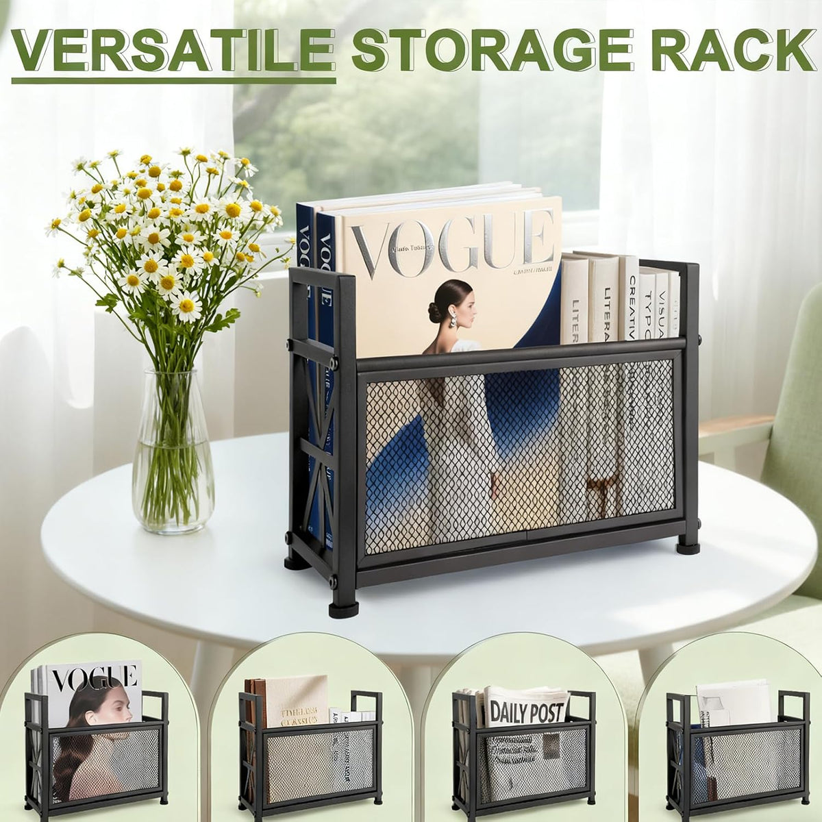 Magazine Rack Floor, Black Magazine Holder, Magazine Storage Basket