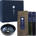Asayu Japan Yoga Incense Gift Set with Navy Blue Lotus Holder, Low Smoke