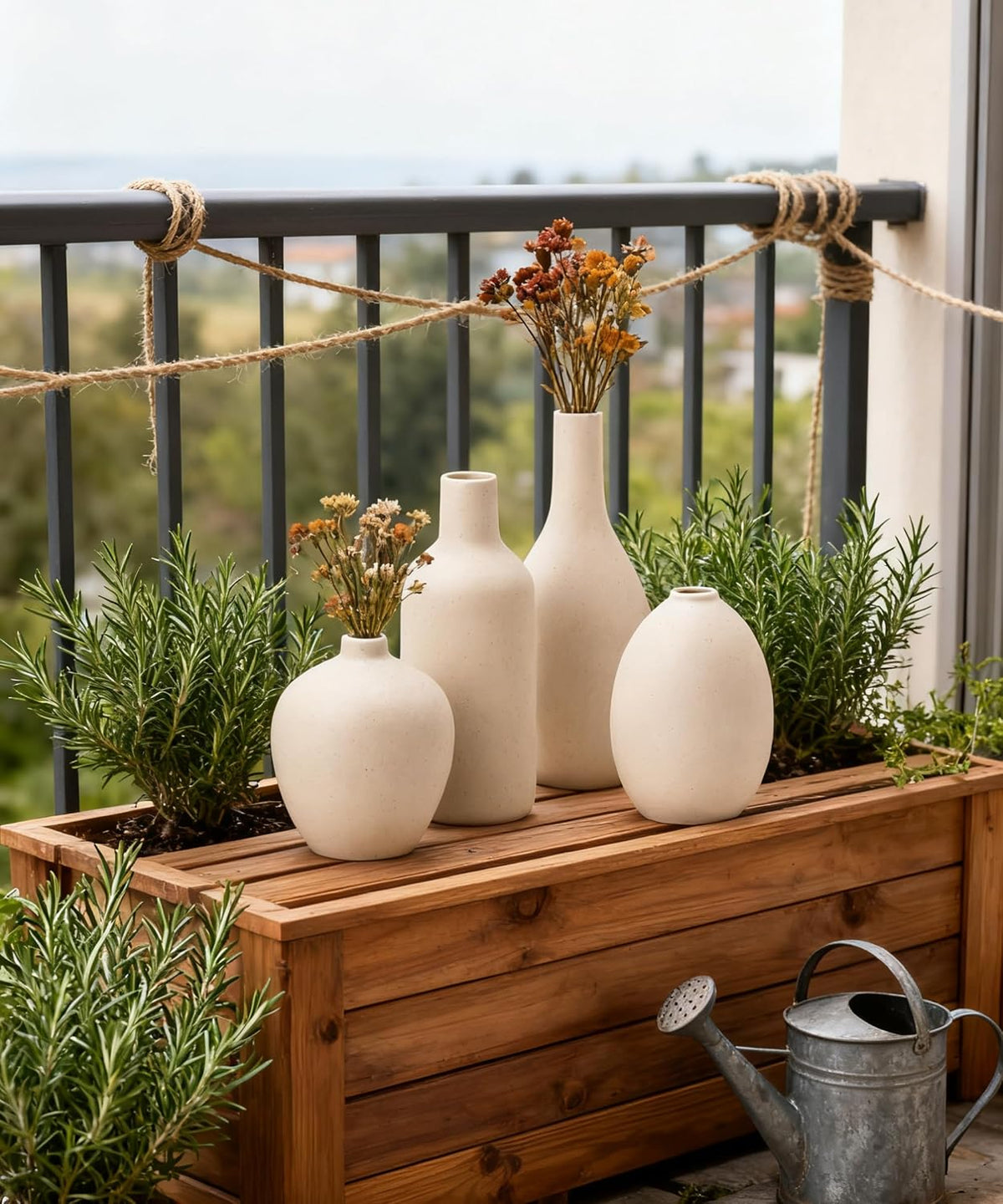Ceramic Vase Set of 4 – Modern Farmhouse Decorative Vases for Home Decor, Minimalist Matte Pottery Vases for Flowers, Pampas Grass, Table Centerpiece, Mantel, Shelf & Entryway (Beige)