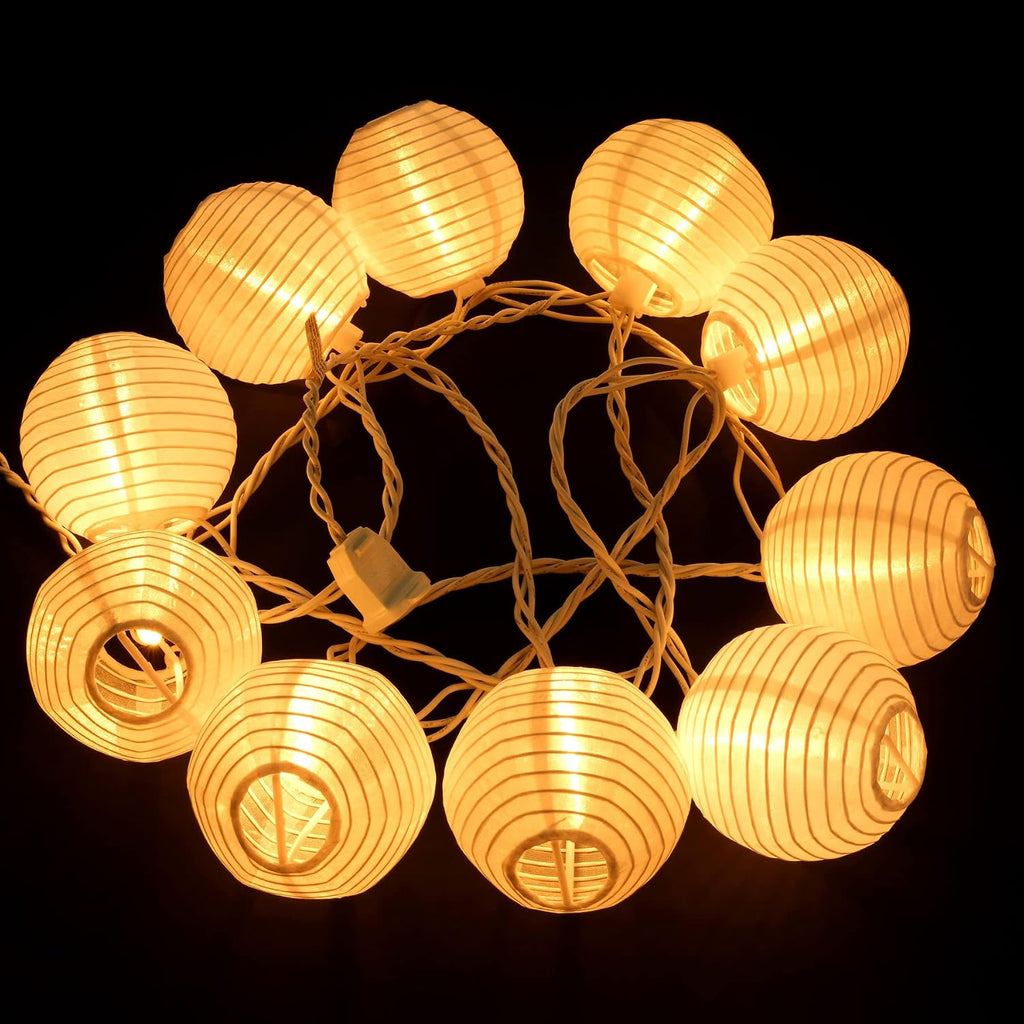 YULETIME White Lantern String Lights, 10 ct 3" Dia 7.6' White Wire Plug-in