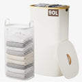 Laundry Hamper with Lid, 90L Large Tall Laundry Basket with Removable Laundry Bag, Collapsible Dirty Clothes Hamper for Bedroom, Bathroom and Laundry Room, Silver Gray