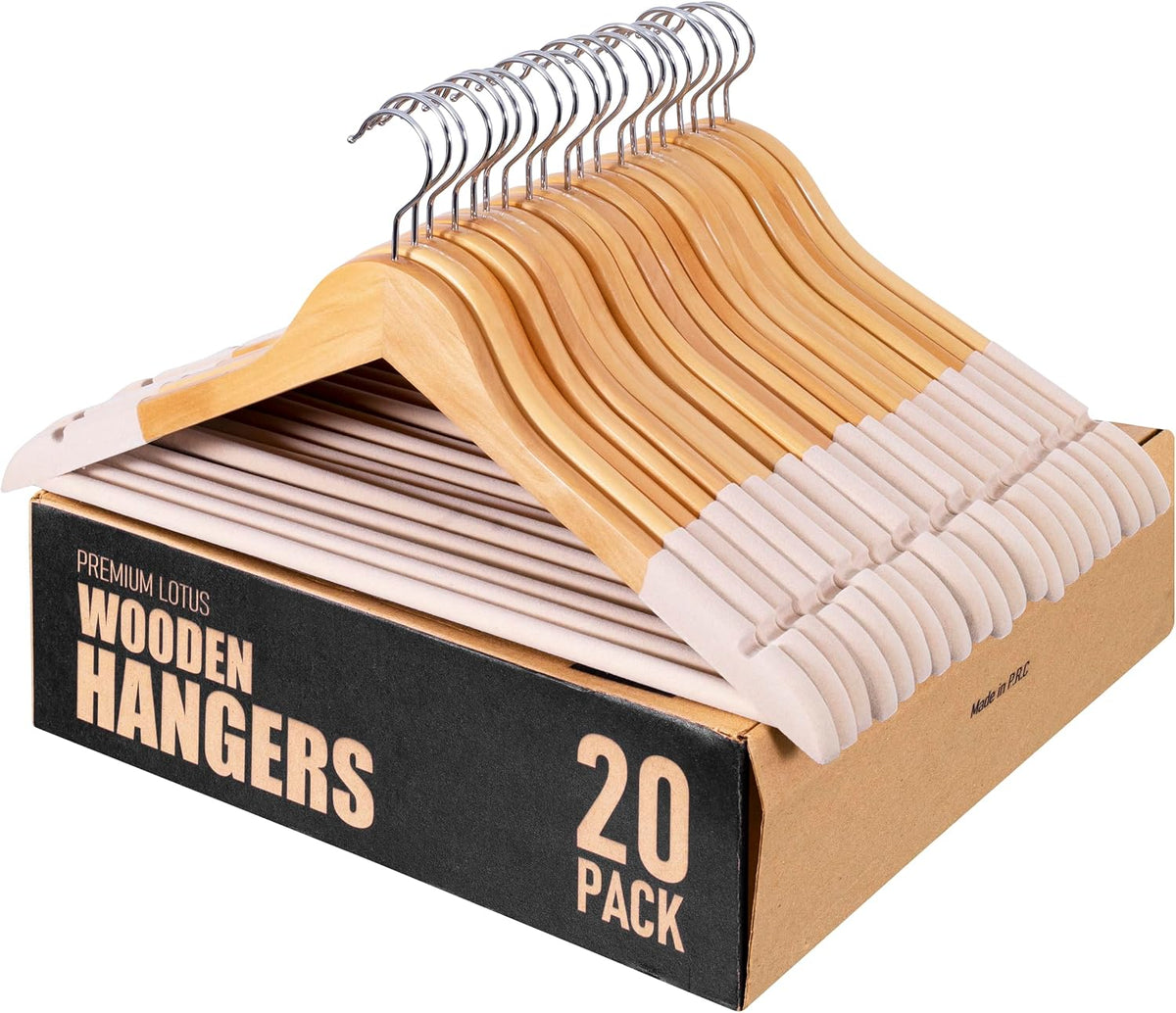 Wooden Hangers, 20 Pack, Non-Slip Velvet for Pants, Coats