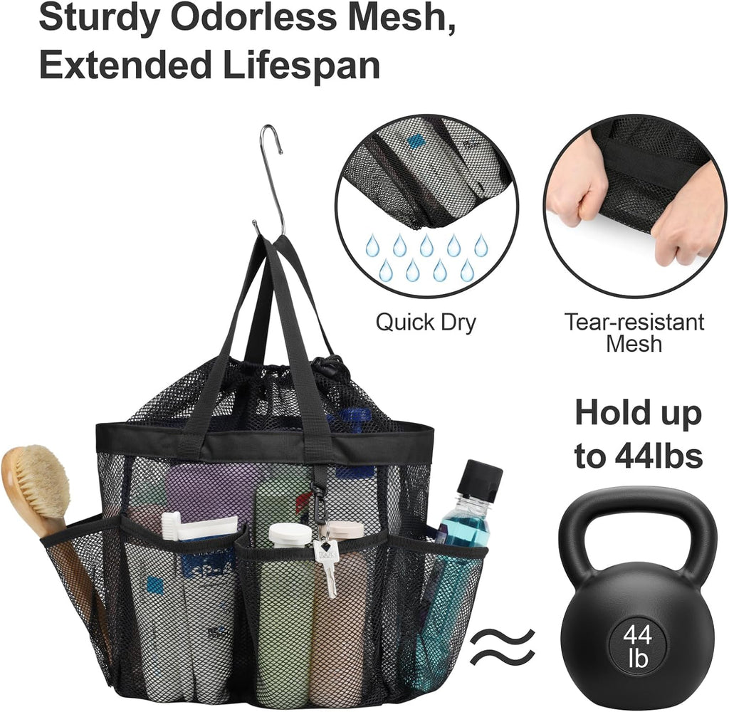 Mesh Shower Caddy Portable with Drawstring - 2-Handle Shower Bag for Dorm