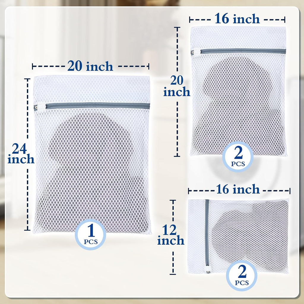 Heavy-Duty Honeycomb Mesh Laundry Bags, 5-Pack (2x 12×16", 2x 16×20", 1x 20×24") | Delicates Wash Bags for Lingerie & Baby Clothes