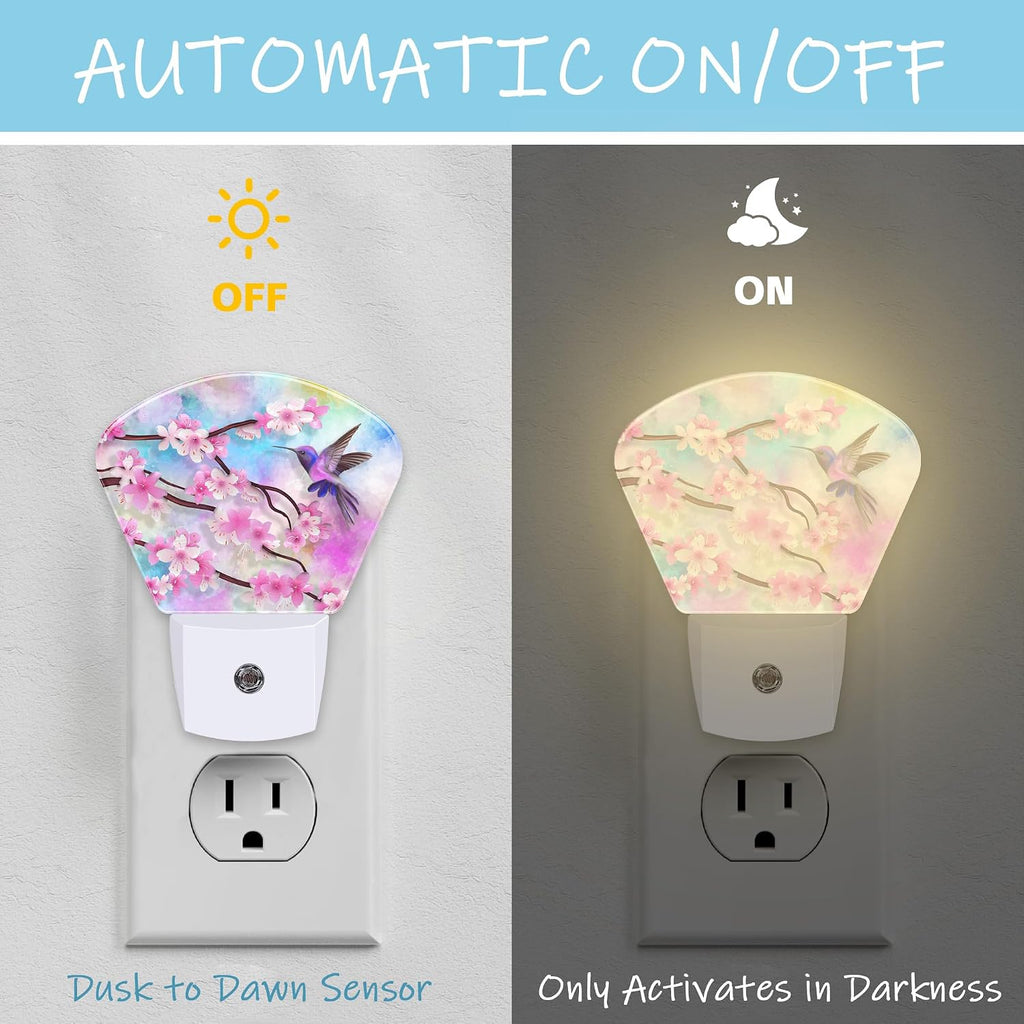Night Light Flowers and Humming Bird Plug-in LED Dusk-to-Dawn Sensor Soft Night Lamp,Suitable for Home Bedroom Bathroom Hallway Stairs