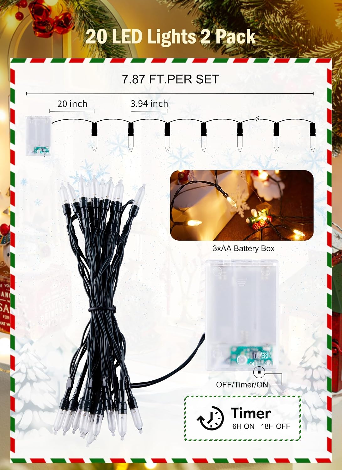 Brightown Battery Operated Christmas String Lights with Timer 2 Pack