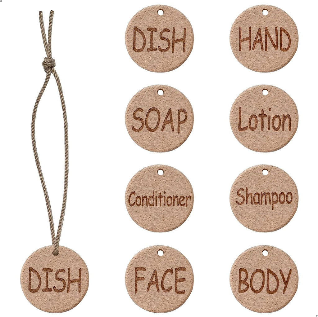 Organize Your Home with 8 Handmade Wooden Labels for Bottles - Dish, Hand, SOAP, Lotion, Shampoo, Conditioner, Body and FACE - Perfect for Soap Dispensers in Your Kitchen and Bathroom, Eulnars