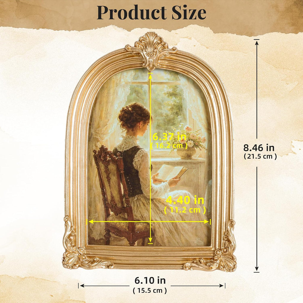 Vintage Picture Frame, Gold Photo Frame Arched, Gold, 5x7 Inch
