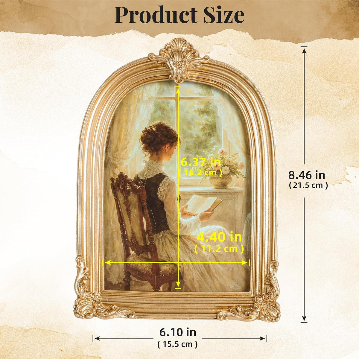 Vintage Picture Frame, Gold Photo Frame Arched, Gold, 5x7 Inch