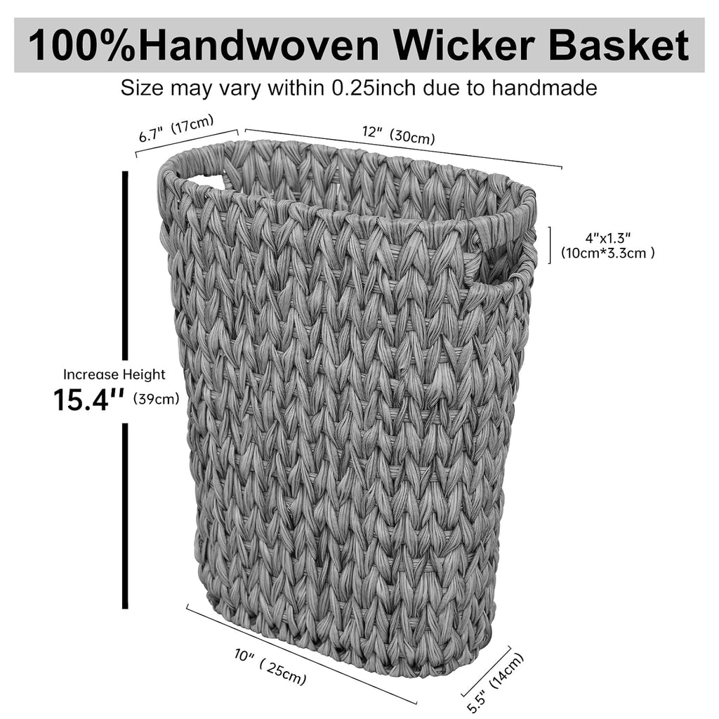 Coeusy Wicker Trash Can, Small Bahtroom Waste Basket, 5 Gallon, Grey