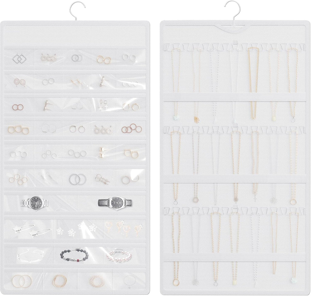 Hanging Jewelry Organizer, Double-Sided Necklaces Holder, White