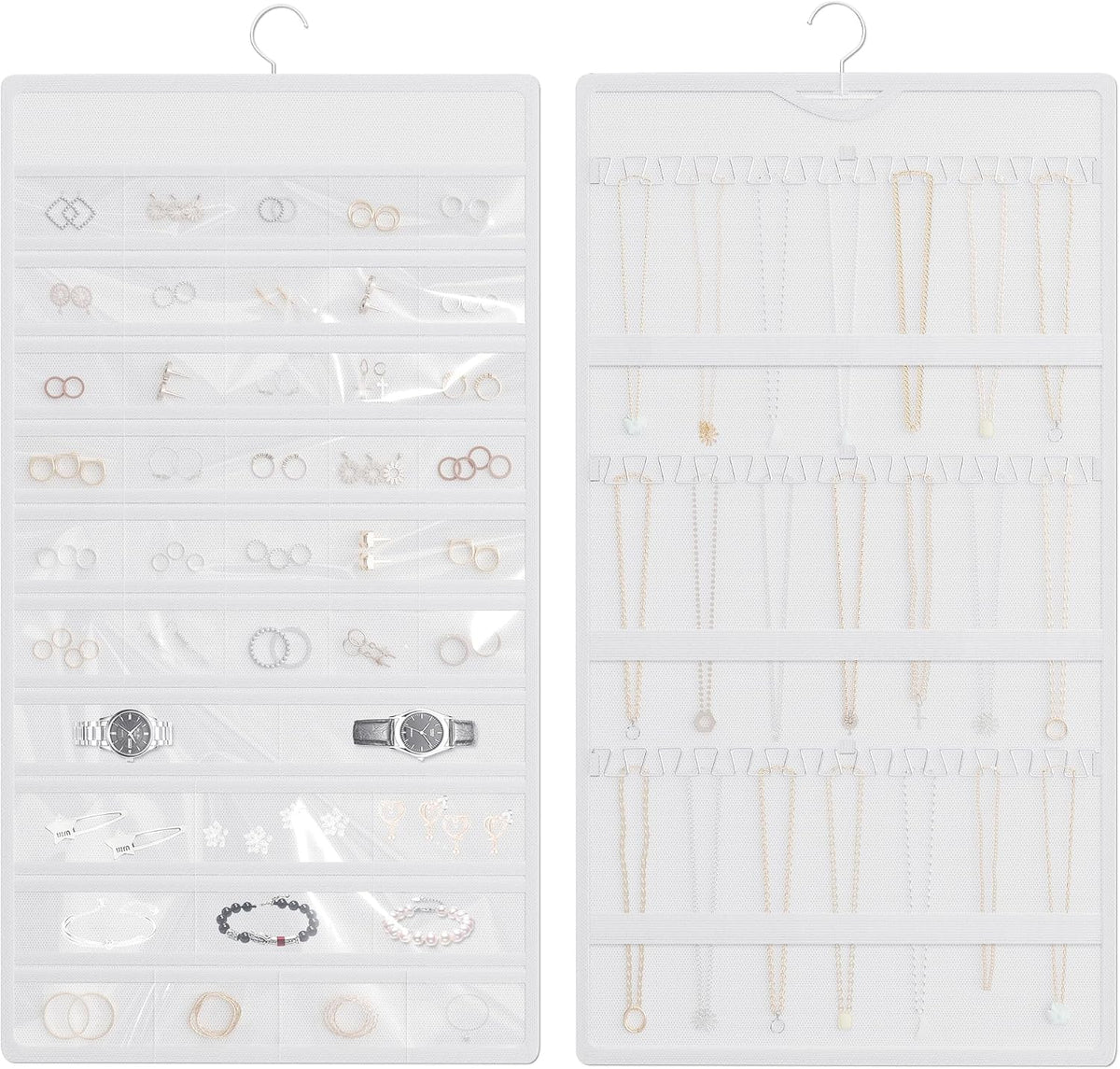 Hanging Jewelry Organizer, Double-Sided Necklaces Holder, White