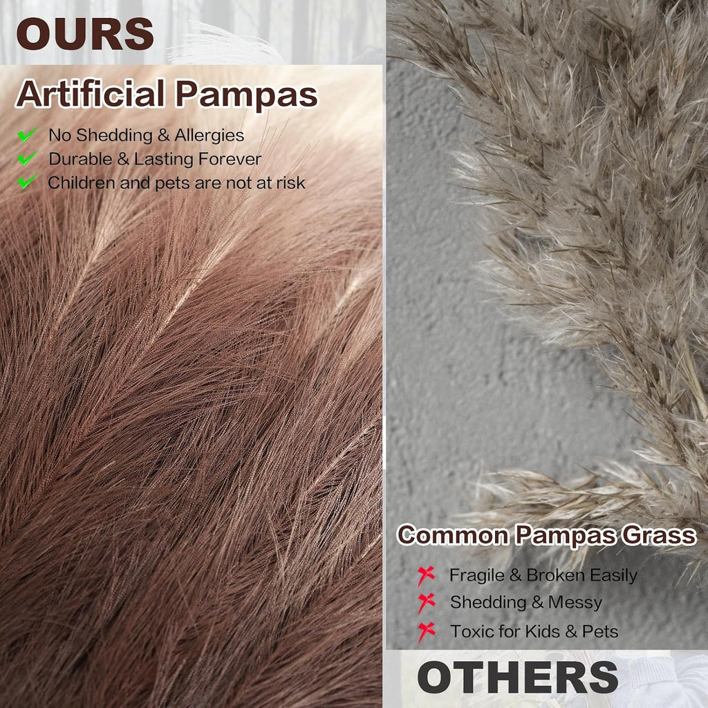 KALYLOC 8Pcs 3FT Coffee Faux Pampas Grass, Tall Fluffy Artificial Bulrush