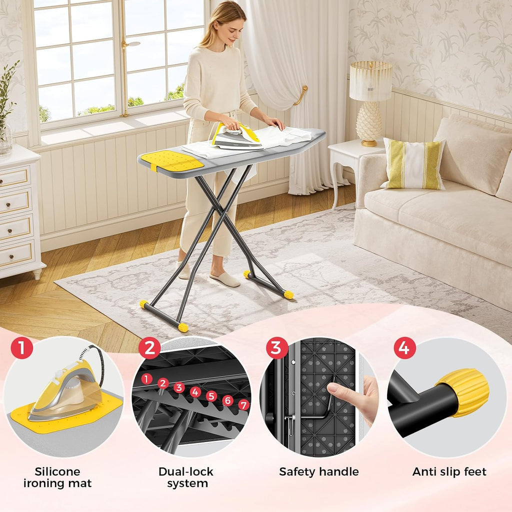 KINGBOARD 18x47 Full Size Ironing Board with Iron Mat, Heavy Duty Leg, Grey