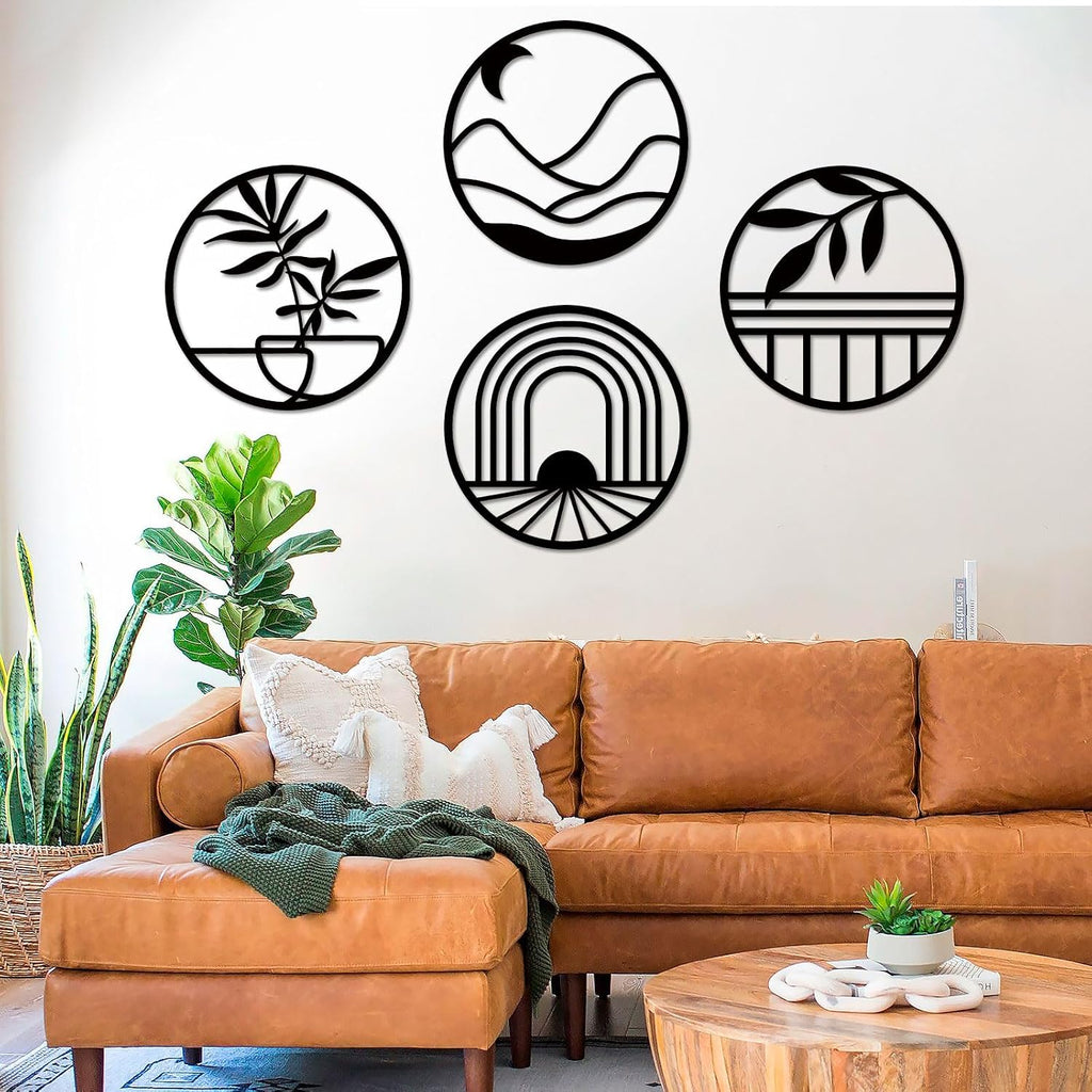 FANTAART 4 Piece Boho Metal Wall Art Black Minimalist Decor