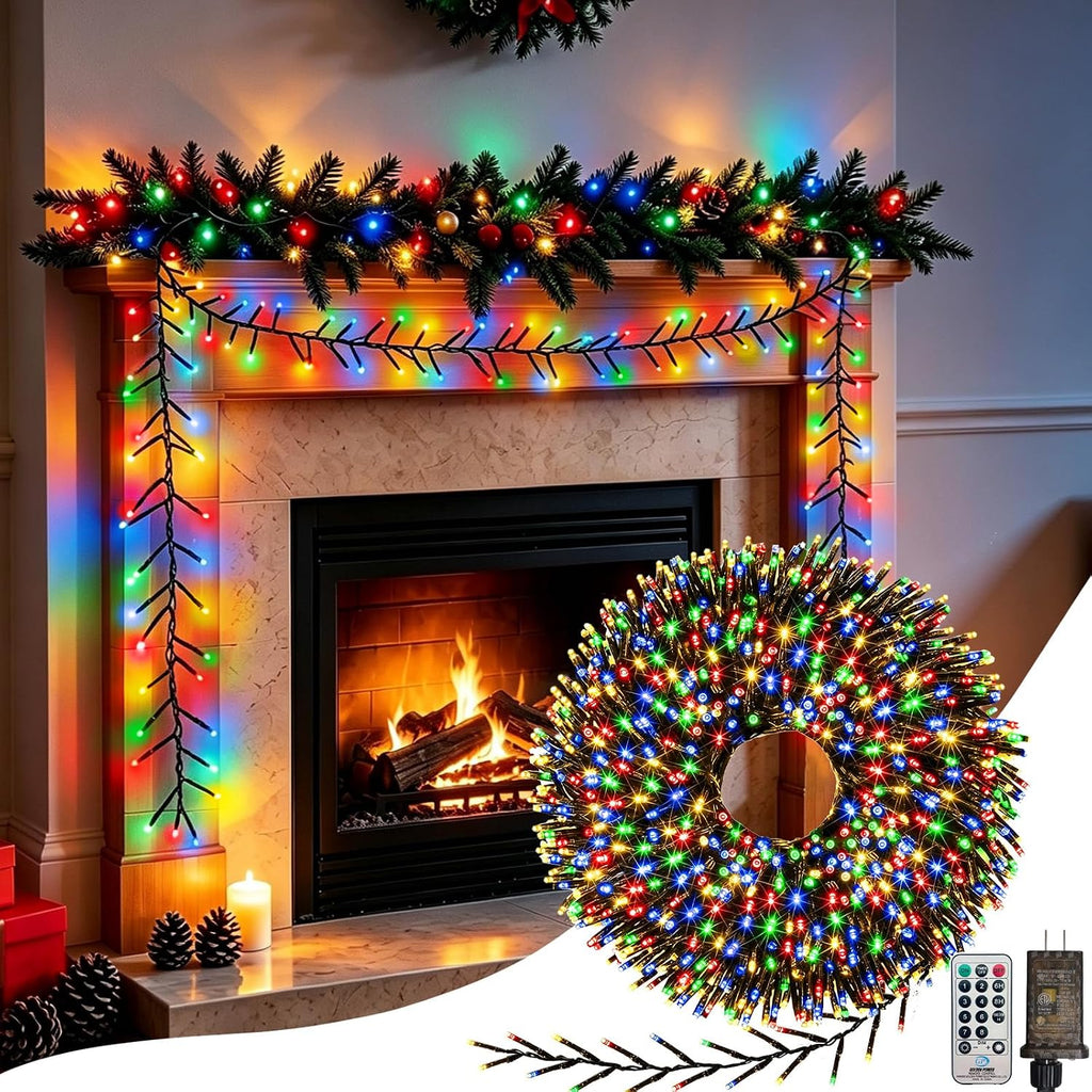 Christmas Cluster Lights 40 FT 800 LED Firecracker String Lights Multicolor