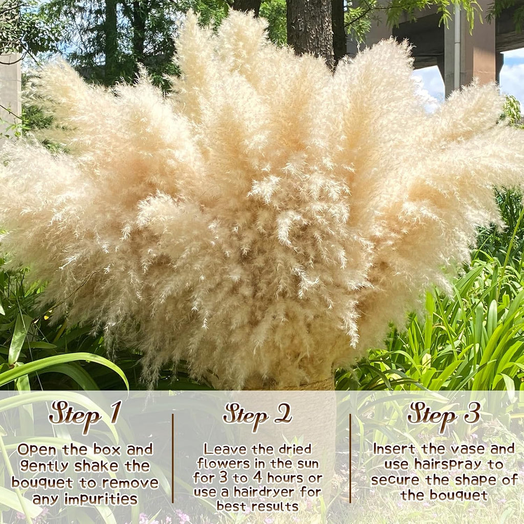 46" inch 11 Stems Natural Pampas Grass Tall Decor,Pompas Grass,Large Beige Tall Pampas Grass for Floor Vase,Wedding Decorations,Party,Boho Home Decor,and Creating a Boho Ambiance