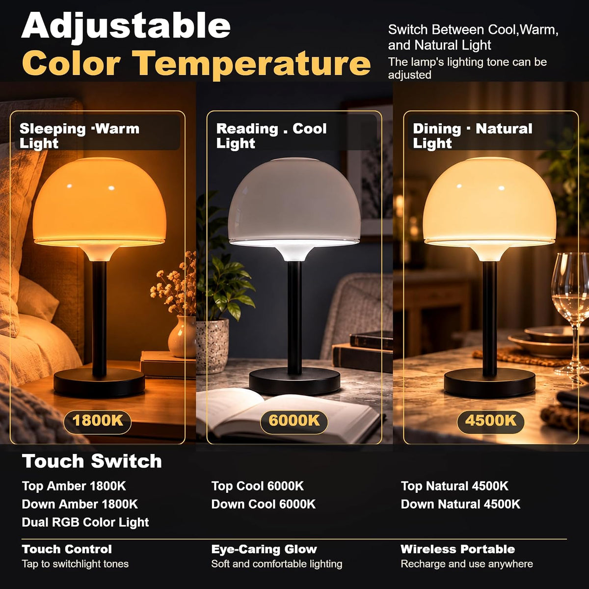 Waterproof Shower Lamp Light Rechargeable Cordless Table Lamp for Bathroom