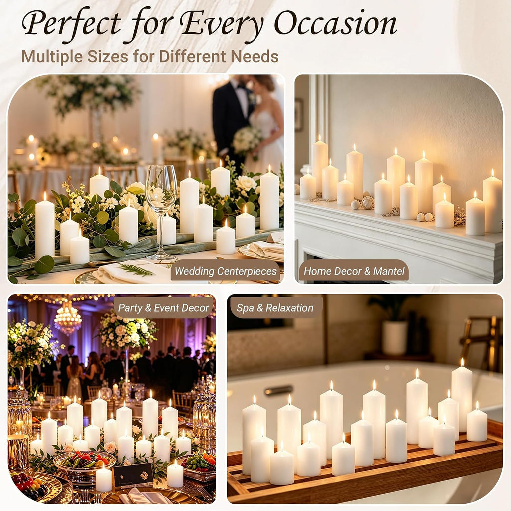 18-Pack White Pillar Candles Bulk Set, 2x3, 2x4, 2x6 Inch