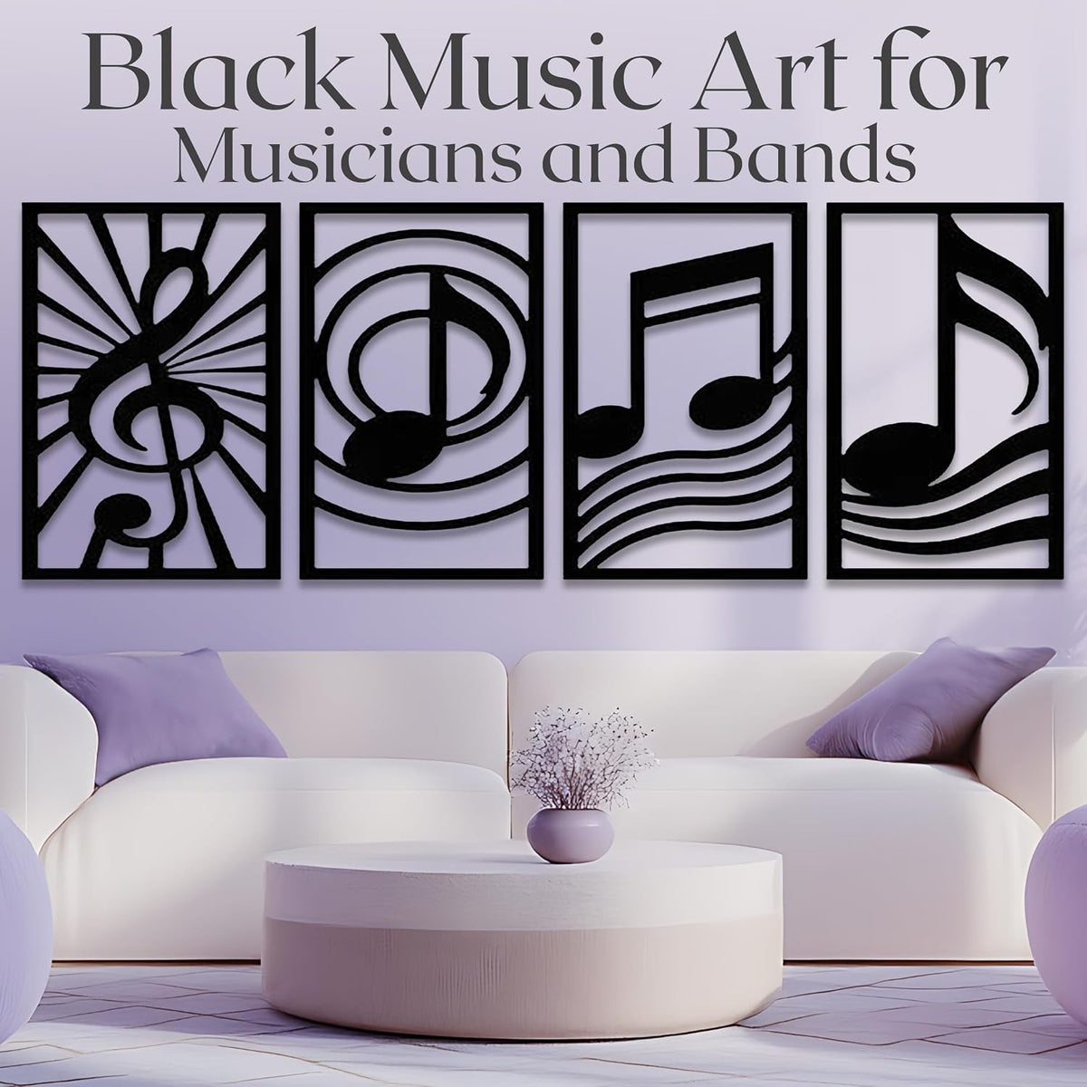 GALLERY GRACE 4-Pc Music Notes Metal Wall Art, Black Wall Decor Set