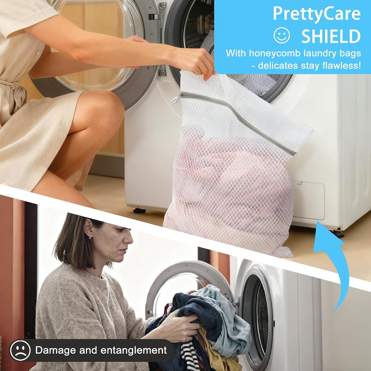 PrettyCare 3 Large (16x19inch) Mesh Laundry Bags for Delicates, Durable Honeycomb Wash Bags with Premium Zippers - Laundry Essentials Mesh Bags for Lingerie, Bras, Socks, Sweater, Travel & Organizing