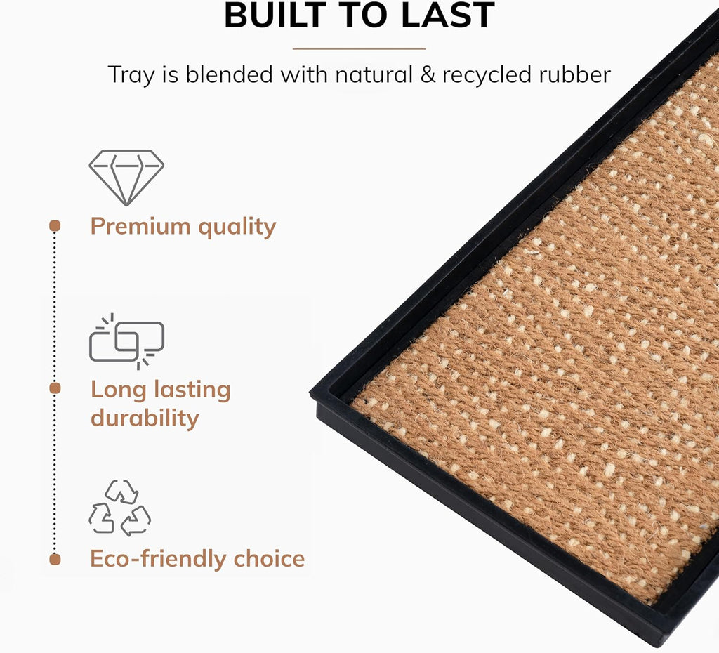 Anji Mountain Heavy Duty Waterproof Rubber Shoe Storage Mat Organizer/Boot Storage Multi Use for Entryway with Coir, Tan and Khaki Insert, Fits 4 Pair (46.5" Wide)