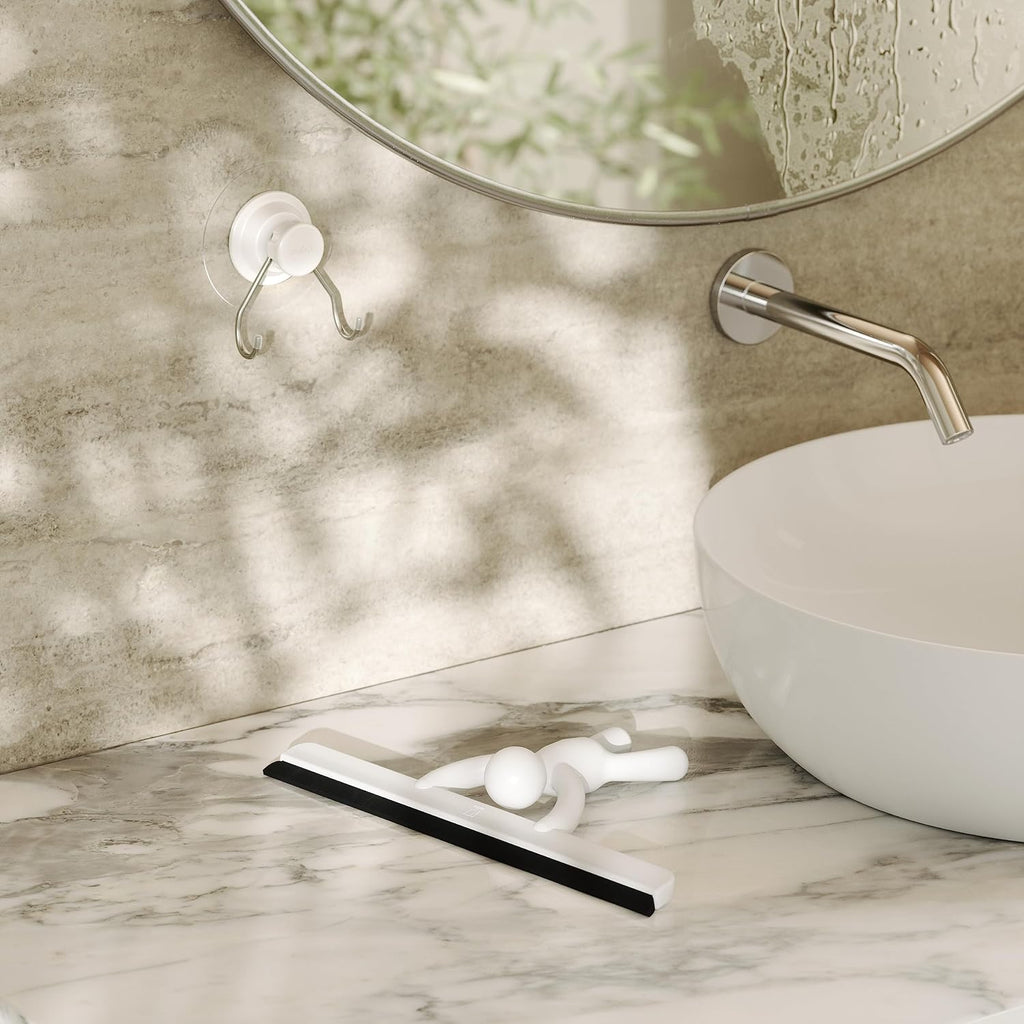 Umbra Buddy Adhesive Squeegee, Shower Glass and Mirror Cleaner, White
